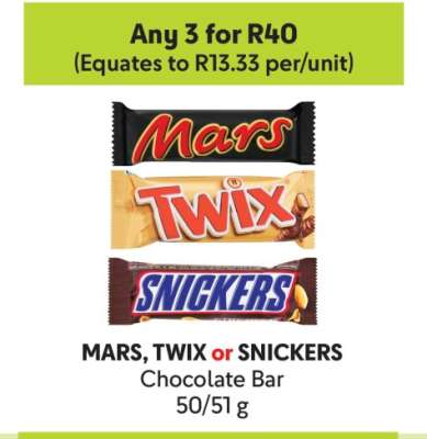 MARS, TWIX or SNICKERS Chocolate Bar