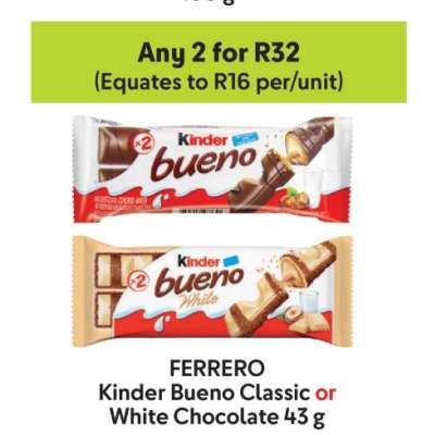 FERRERO Kinder Bueno Classic or White Chocolate 43 g