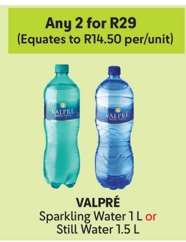 VALPRÉ Sparkling Water 1 L or Still Water 1.5 L