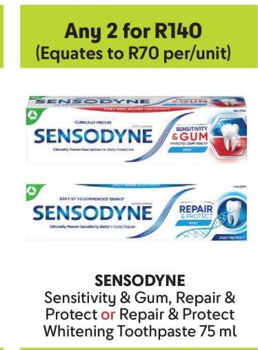 SENSODYNE Sensitivity & Gum, Repair & Protect or Repair & Protect Whitening Toothpaste 75 ml