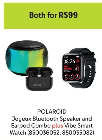 POLAROID Joyeux Bluetooth Speaker and Earpod Combo plus Vibe Smart Watch