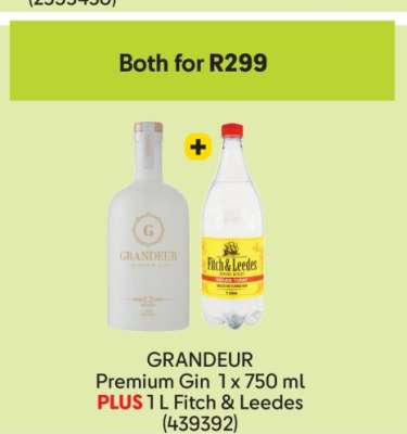 GRANDEUR Premium Gin 1 x 750 ml PLUS 1 L Fitch & Leedes