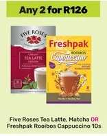 Five Roses Tea Latte, Matcha OR Freshpak Rooibos Cappuccino 10s
