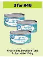 Great Value Shredded Tuna in Salt Water 170 g
