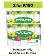 Twinsaver 1 Ply Toilet Tissue-15 Pack