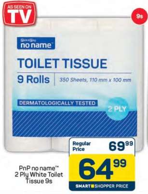 PnP no name™ 2 Ply White Toilet Tissue 9s