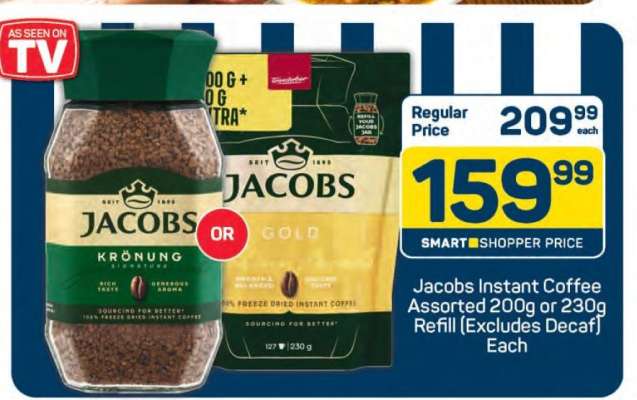 Jacobs Instant Coffee Assorted 200g or 230g Refill (Excludes Decaf) Each