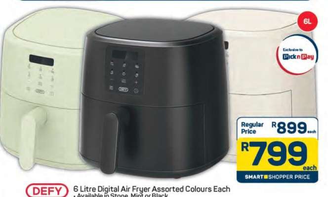 6 Litre Digital Air Fryer Assorted Colours Each
