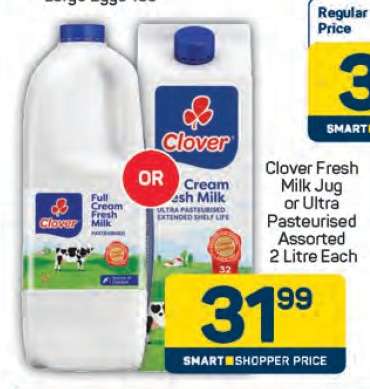 Clover Fresh Milk Jug or Ultra Pasteurised Assorted 2 Litre Each