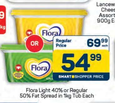 Flora Light 40% or Regular 50% Fat Spread in 1kg Tub Each