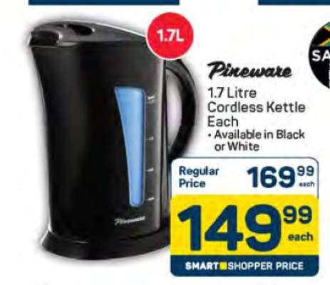 Pineware 1.7 Litre Cordless Kettle Each