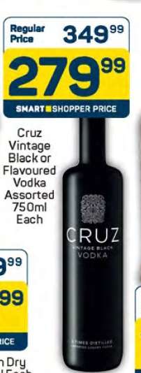 Cruz Vintage Black or Flavoured Vodka Assorted 750ml