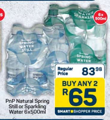 PnP Natural Spring Still or Sparkling Water 6x500ml