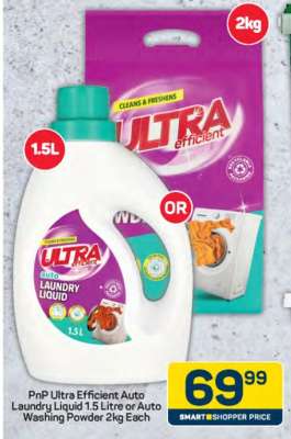 PnP Ultra Efficient Auto Laundry Liquid 1.5 Litre or Auto Washing Powder 2kg Each