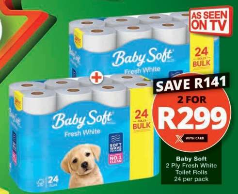 BABY SOFT 2-PLY FRESH WHITE TOILET ROLLS
