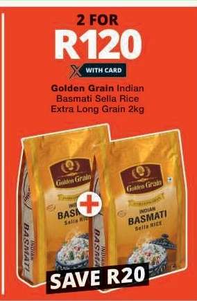 Golden Grain Indian Basmati Sella Rice Extra Long Grain 2kg