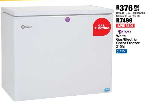 Zero White Gas/Electric Chest Freezer 215G