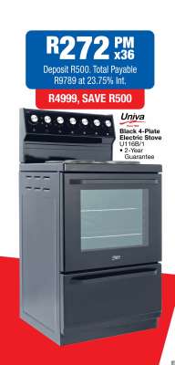 Univa Black 4-Plate Electric Stove U116B/1