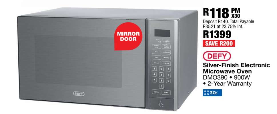 DEFY Silver-Finish Electronic Microwave Oven