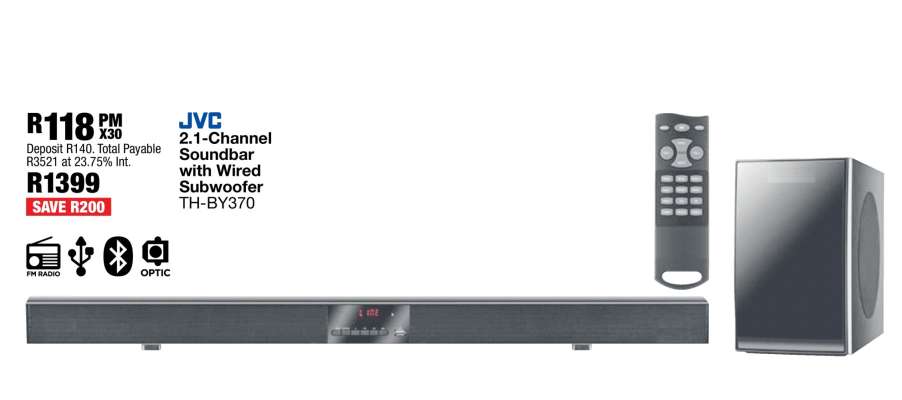 JVC 2.1-Channel Soundbar with Wired Subwoofer TH-BY370