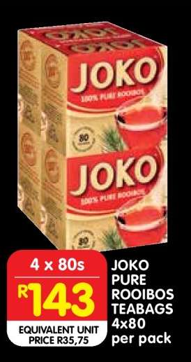 JOKO PURE ROOIBOS TEABAGS 4x80 per pack