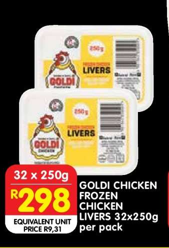 GOLDI CHICKEN FROZEN CHICKEN LIVERS 32x250g per pack