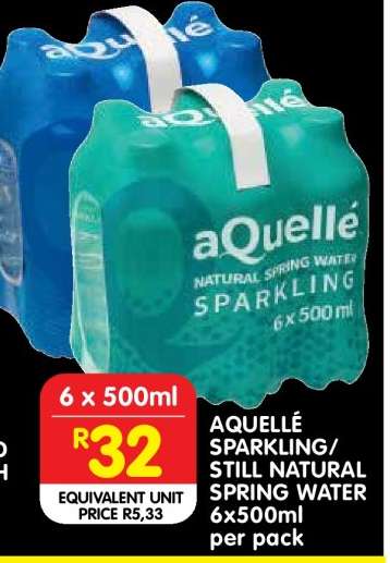 AQUELLÉ SPARKLING/ STILL NATURAL SPRING WATER 6x500ml per pack