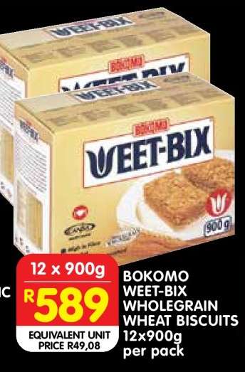 Bokomo Weet-Bix Wholegrain Wheat Biscuits 12x900g per pack