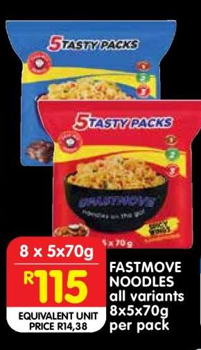 FASTMOVE NOODLES all variants 8x5x70g per pack