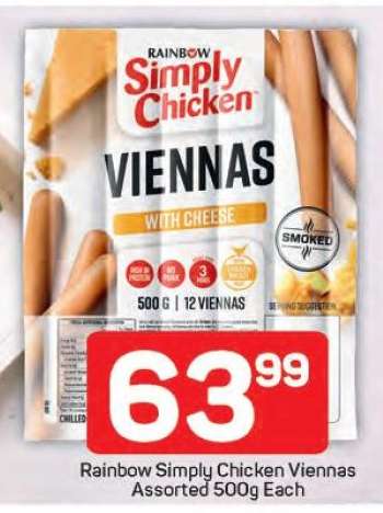 Rainbow Simply Chicken Viennas Assorted 500g Each