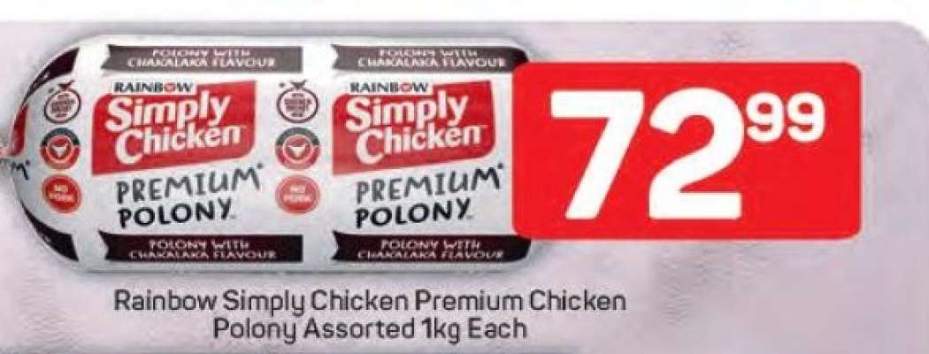 Rainbow Simply Chicken Premium Chicken Polony Assorted 1kg Each