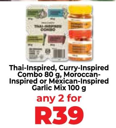Thai-Inspired, Curry-Inspired Combo 80 g, Moroccan-Inspired or Mexican-Inspired Garlic Mix 100 g