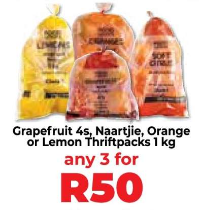 Grapefruit 4s, Naartjie, Orange or Lemon Thriftpacks 1 kg