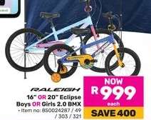 Raleigh 16" OR 20" Eclipse Boys OR Girls 2.0 BMX
