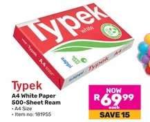 Typek A4 White Paper 500 Sheet Ream