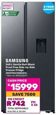 Samsung 560 L Gentle Matt Black Frost Free Side-by-Side Freezer Fridge