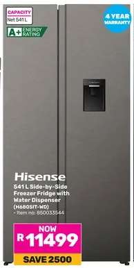 Hisense 541L Side-by-Side Freezer Fridge with Water Dispenser