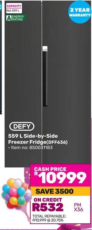 DEFY 559 L Side-by-Side Freezer Fridge (DFF636)