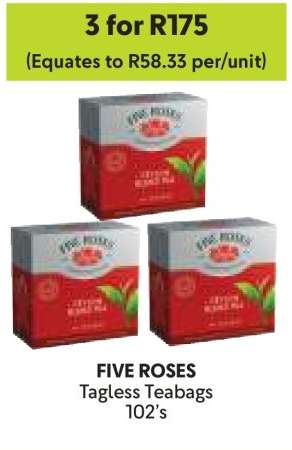 FIVE ROSES Tagless Teabags 102's