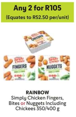RAINBOW Simply Chicken Fingers, Bites or Nuggets Including Chickees 350/400 g