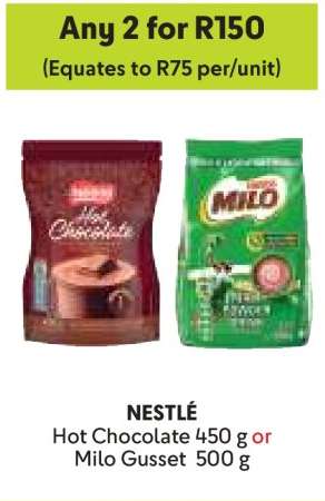 NESTLÉ Hot Chocolate 450 g or Milo Gusset 500 g
