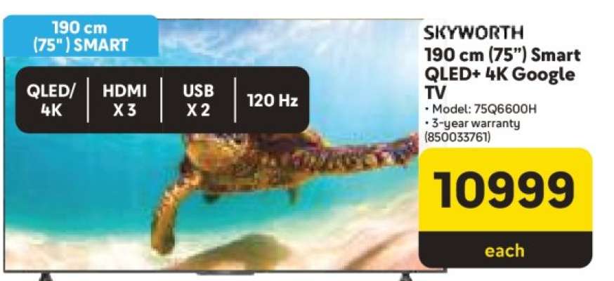 SKYWORTH 190 cm (75") Smart QLED + 4K Google TV
