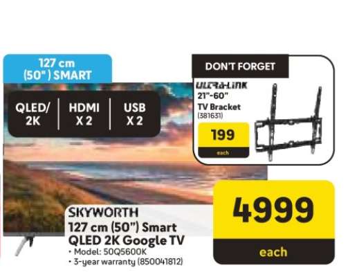 SKYWORTH 127 cm (50”) Smart QLED/2K Google TV