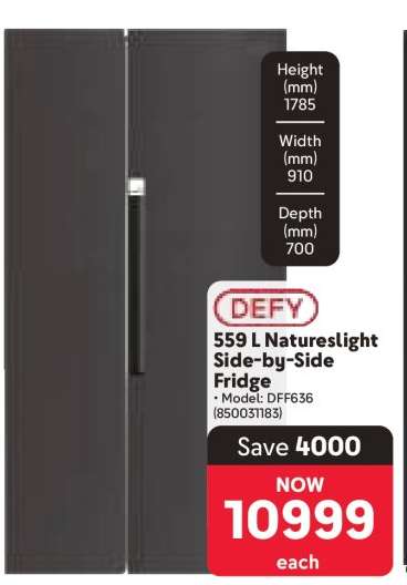 DEFY 559 L NaturesLight Side-by-Side Fridge