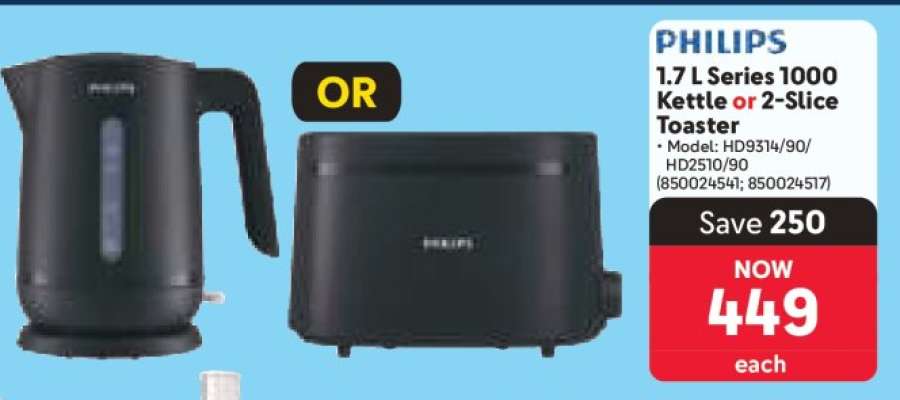 PHILIPS 1.7 L Series 1000 Kettle or 2-Slice Toaster