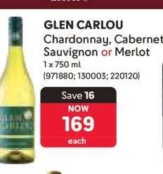 GLEN CARLOU Chardonnay, Cabernet Sauvignon or Merlot