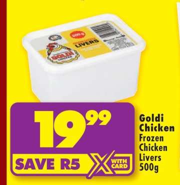 GOLDI CHICKEN FROZEN CHICKEN LIVERS 500g