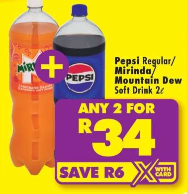 PEPSI REGULAR/MIRINDA/MOUNTAIN DEW SOFT DRINK 2L