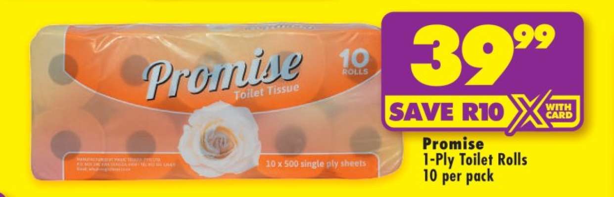 PROMISE 1-PLY TOILET ROLLS 10 per pack