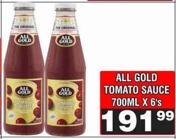 ALL GOLD TOMATO SAUCE 700ML X 6's